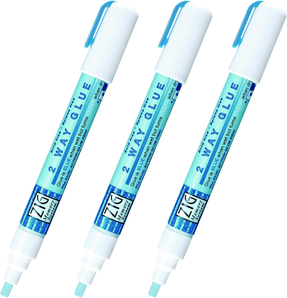 KURETAKE 2-Way Glue Pen 3-Pack with Chisel Tip for Crafts and DIY