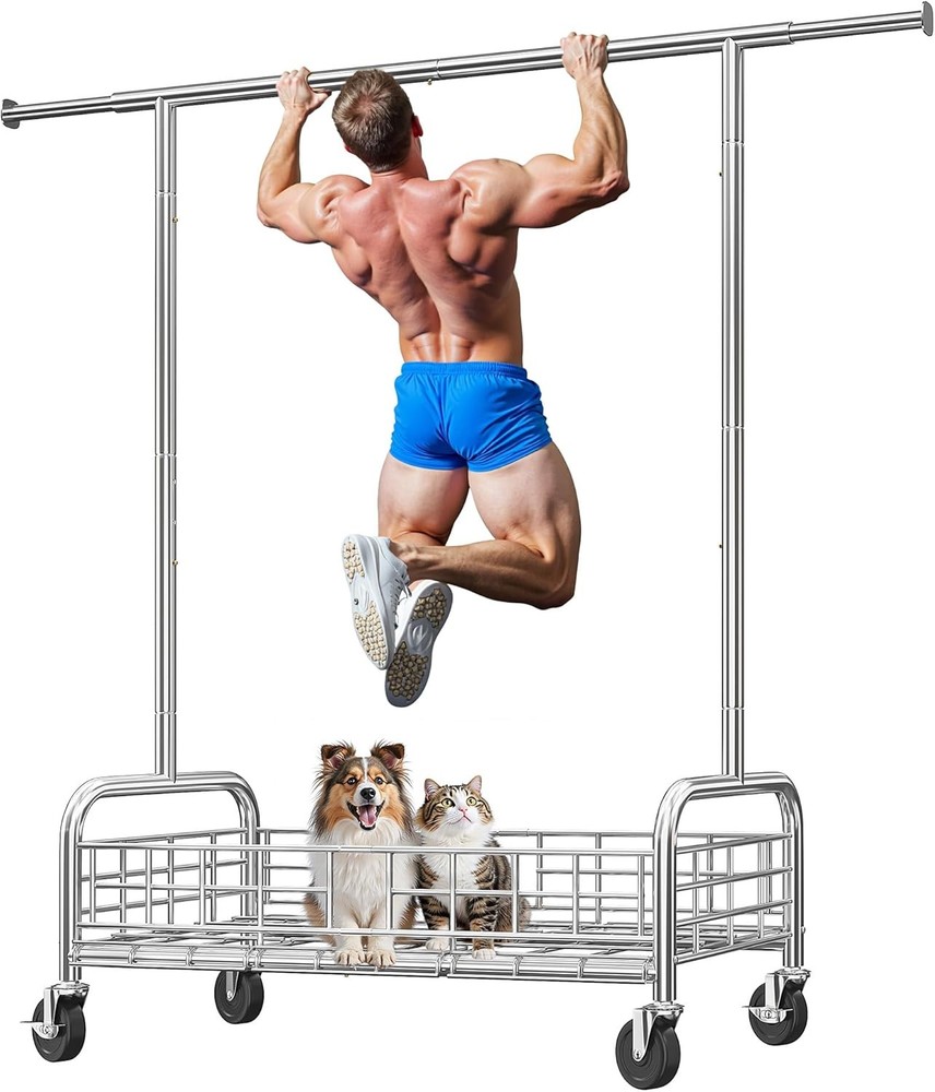 Space-Saving Rolling Clothes Rack with Storage Basket Holds 200+ Items