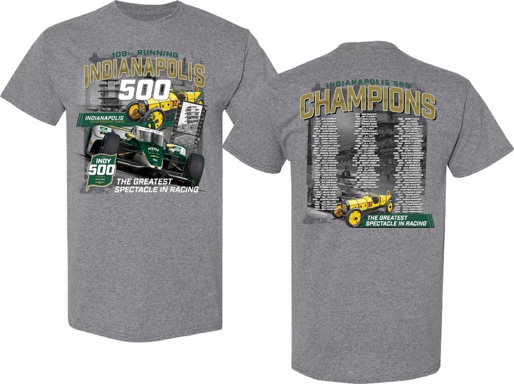 2025 Indy 500 Champions Short Sleeve Gray Tee Shirt
