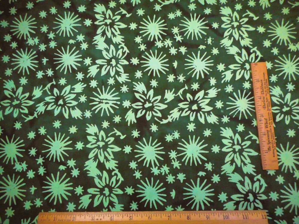 Christmas Fabric By Yard Lt Green Poinsettias Snow on Dk Green Cotton Vtg #47