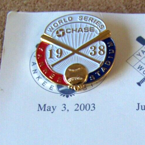New York Yankees pin 1938 World Series Chase SGA w/ backing card WS NY c42604