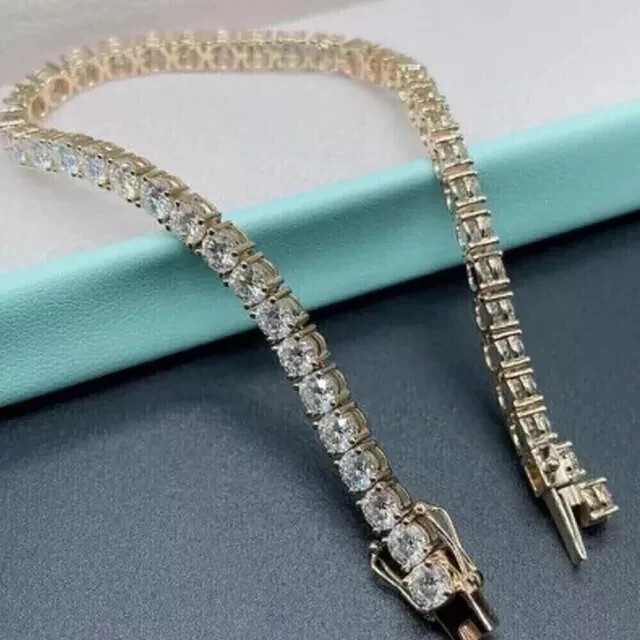 8Ct Round Lab Diamond Tennis Bracelet in 14K Yellow Gold 7 Inches