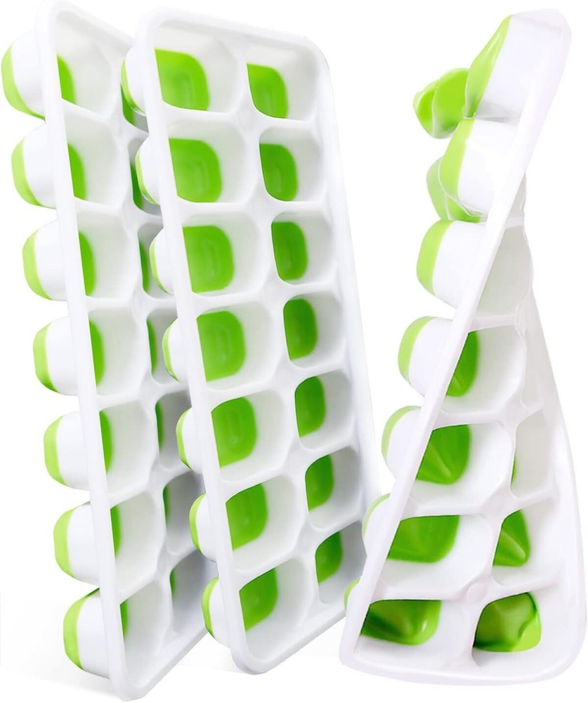 VEHHE Ice Cube Trays, 3 Pack, Reusable Silicone Tray, Green/3 Pack