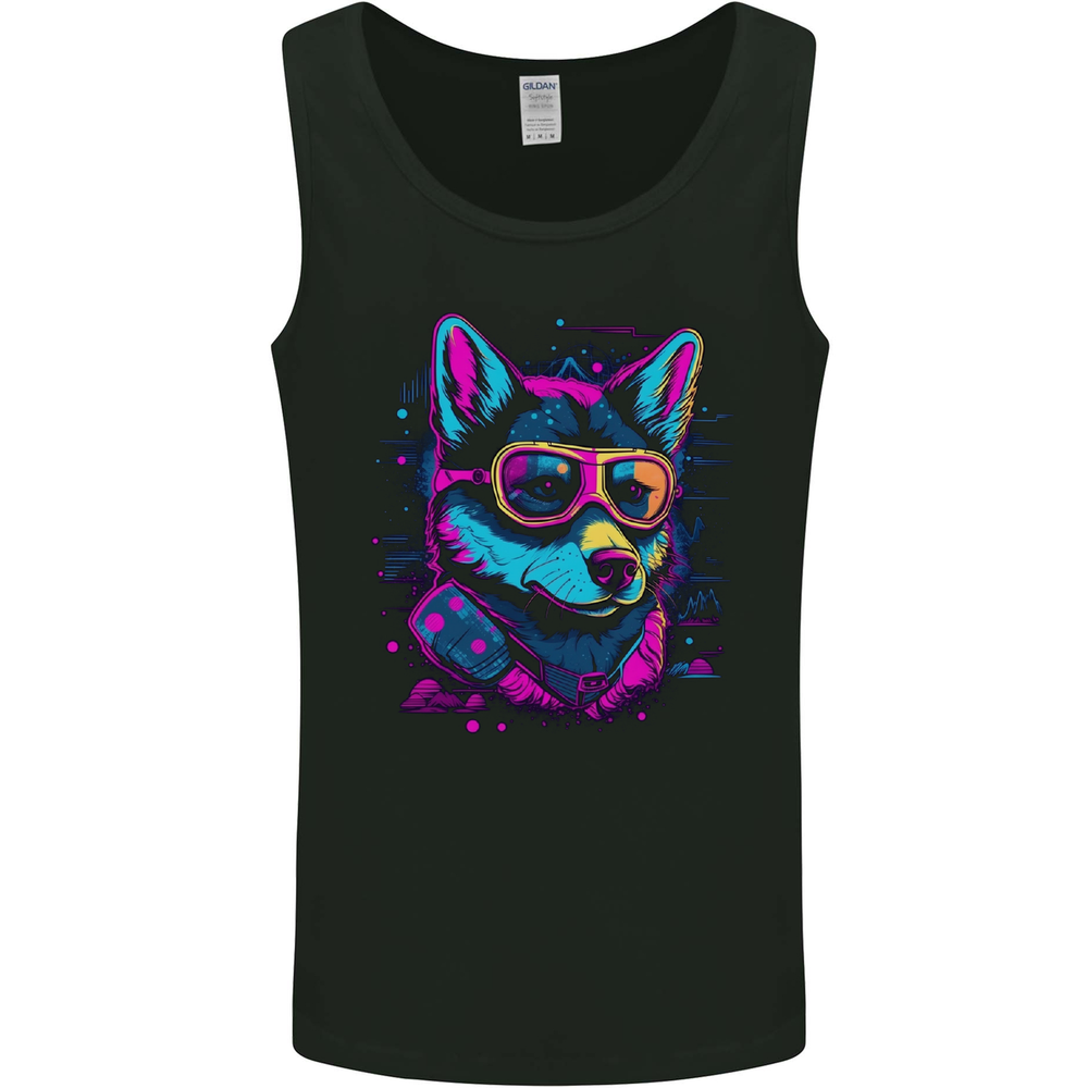 A Retrowave Husky Dog Mens Vest Tank Top