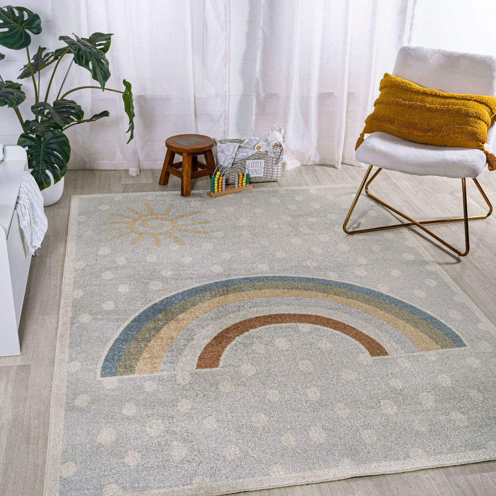 Jonathan Y KDW102-4 Kids Washable Gray Ivory Polyester Rug 4x6