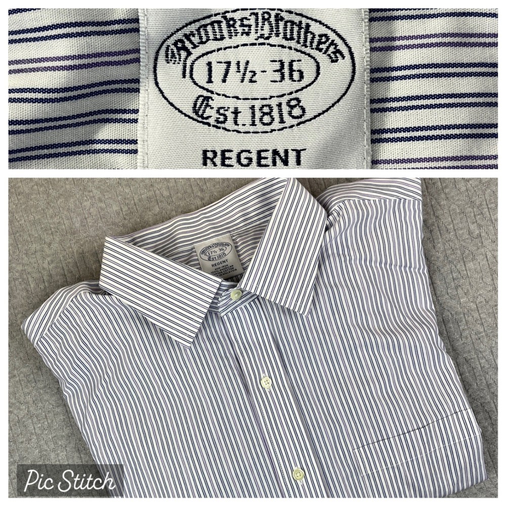 Brooks Brothers Regent Fit Striped Dress Shirt Men XL 17 1/2 36  Supima Cotton