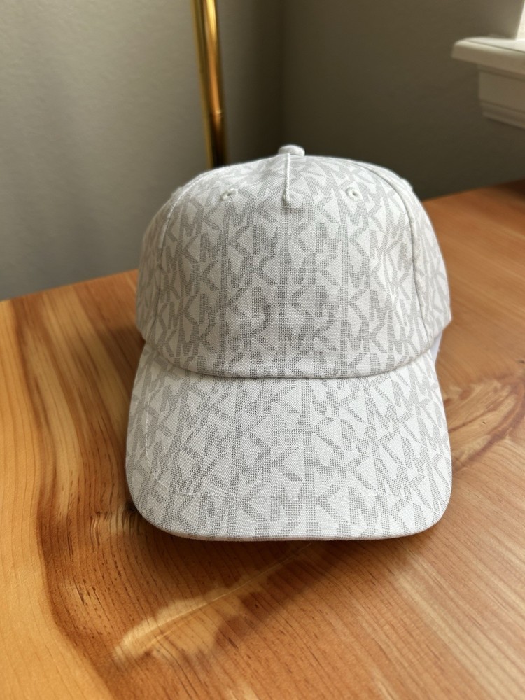 New! Michael Kors MK Logo Baseball Cap White Repeat Signature MSRP $68