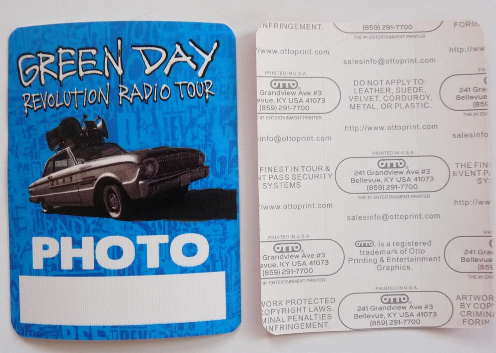 Green Day Revolution Radio Tour Concert Light Blue Photo Backstage Pass D4