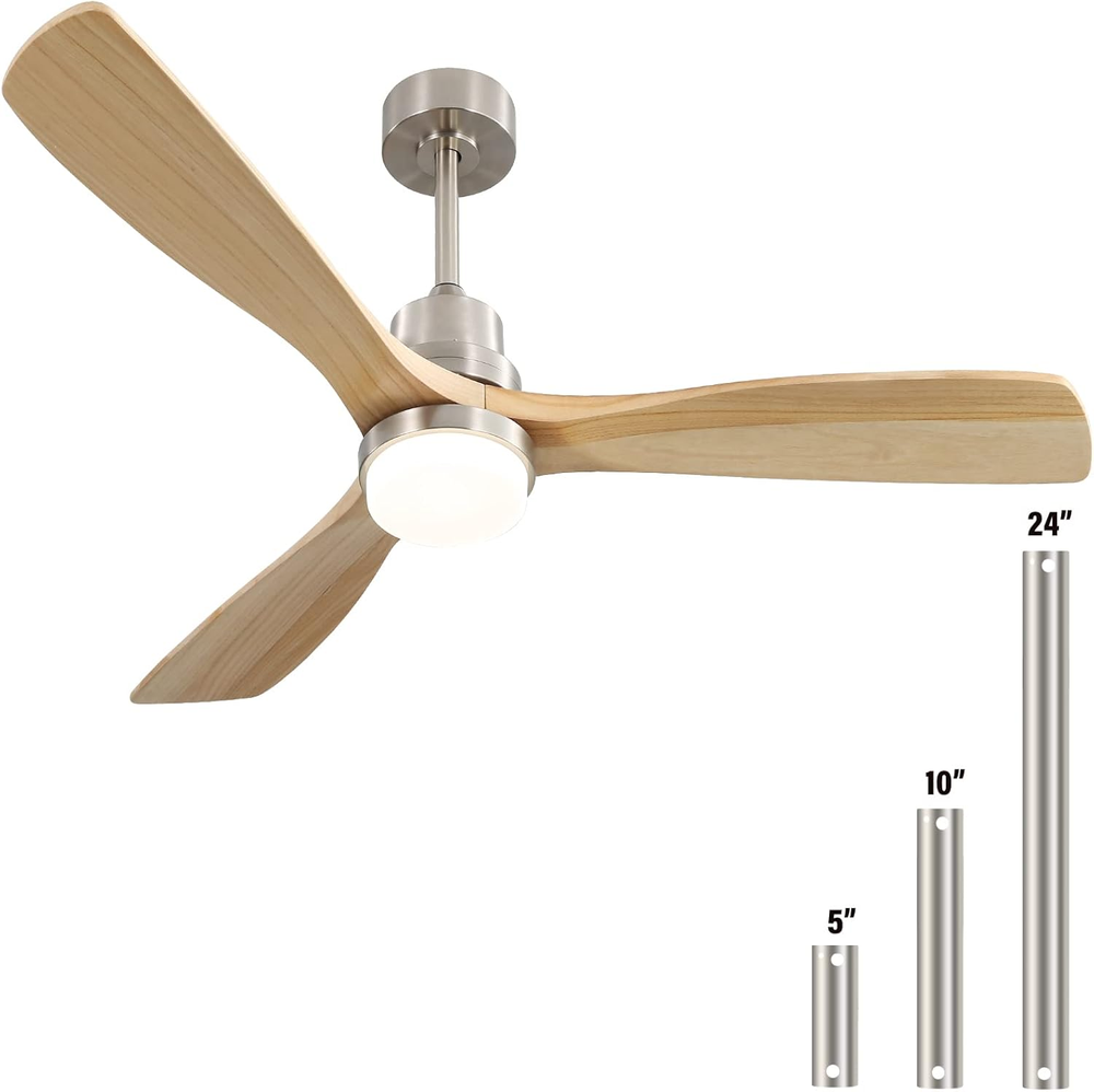 52 Inch Modern Wood Ceiling Fan with LED Lights Remote Control for Indoor Outdoor Use  