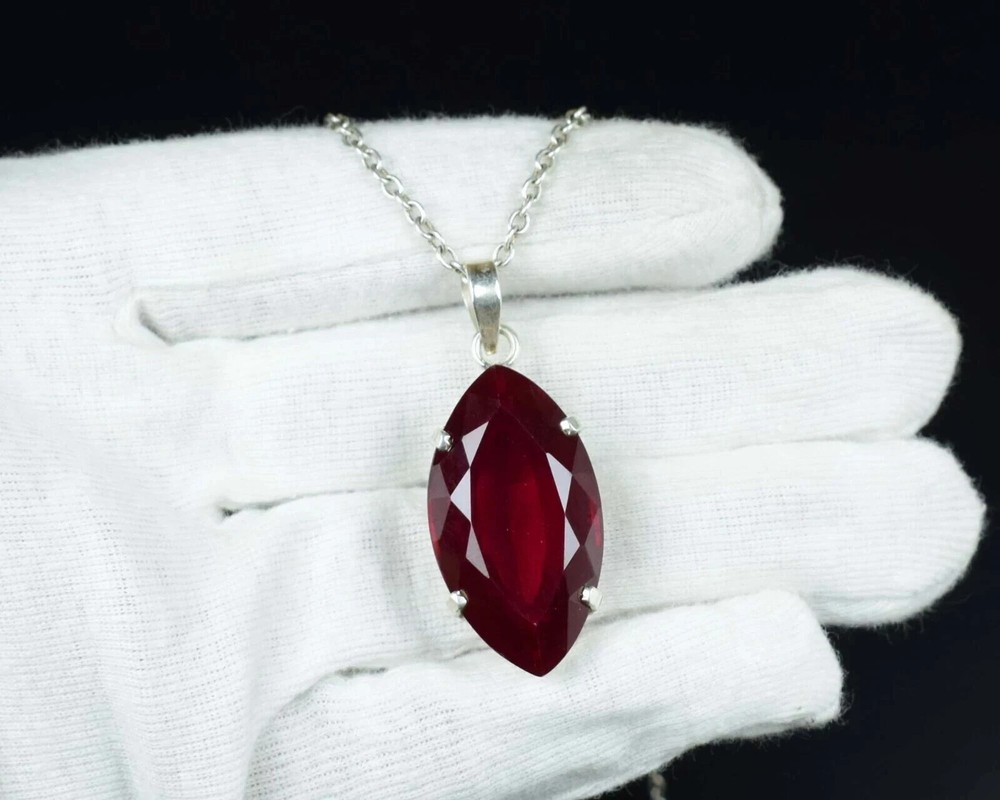 Certified 29.85 Ct Natural Ruby 925 Solid Silver Marquise Style Pendant Gemstone