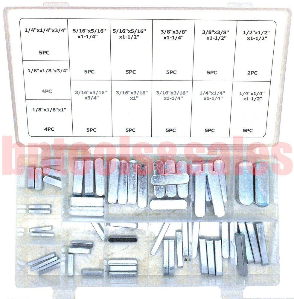 60pc SAE KEYSTOCK BAR ASSORTMENT LOCK PULLEYS GEARS SQUARE KEY STOCK KEYWAY SET