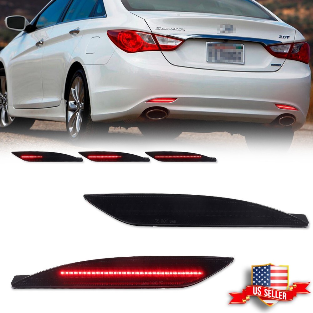 For 11-14 Hyundai Sonata Smoke Rear Bumper Reflector LED Tail Brake Signal Light