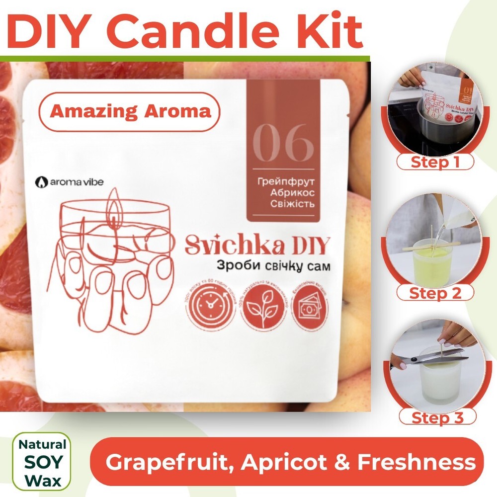 DIY Candle Making Kit. Grapefruit, Apricot & Freshness. Natural Soy Wax