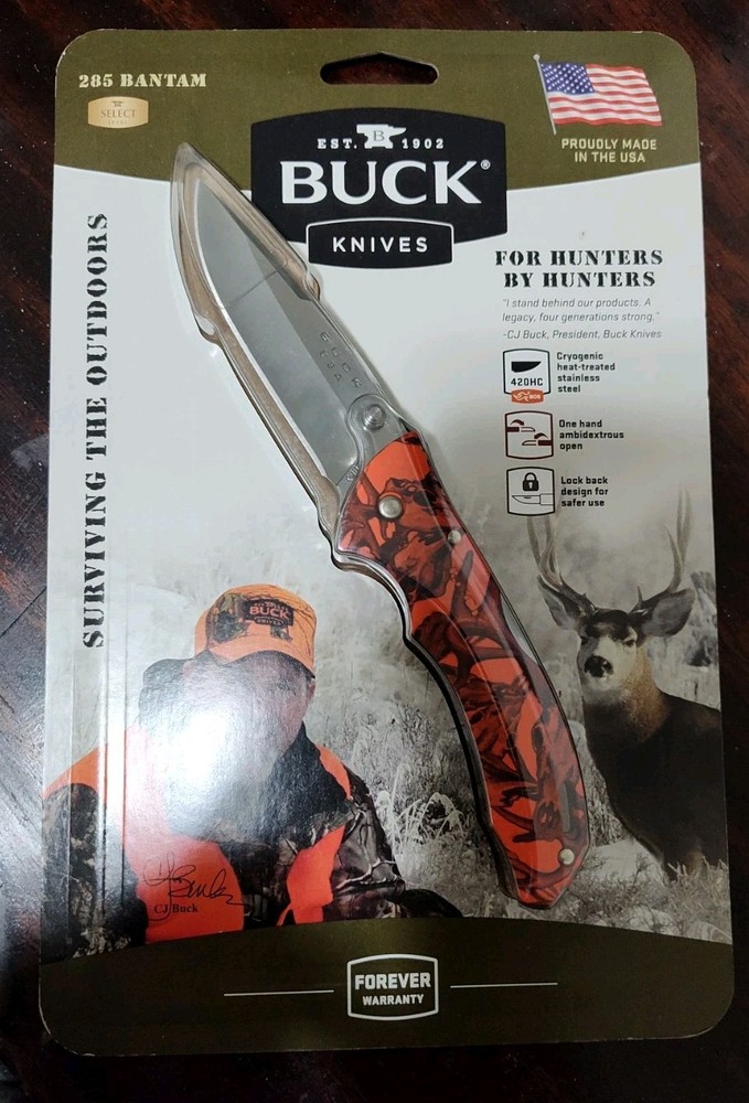 Buck 285 Bantam Orange Select Folding Knife with Premium Steel Blade