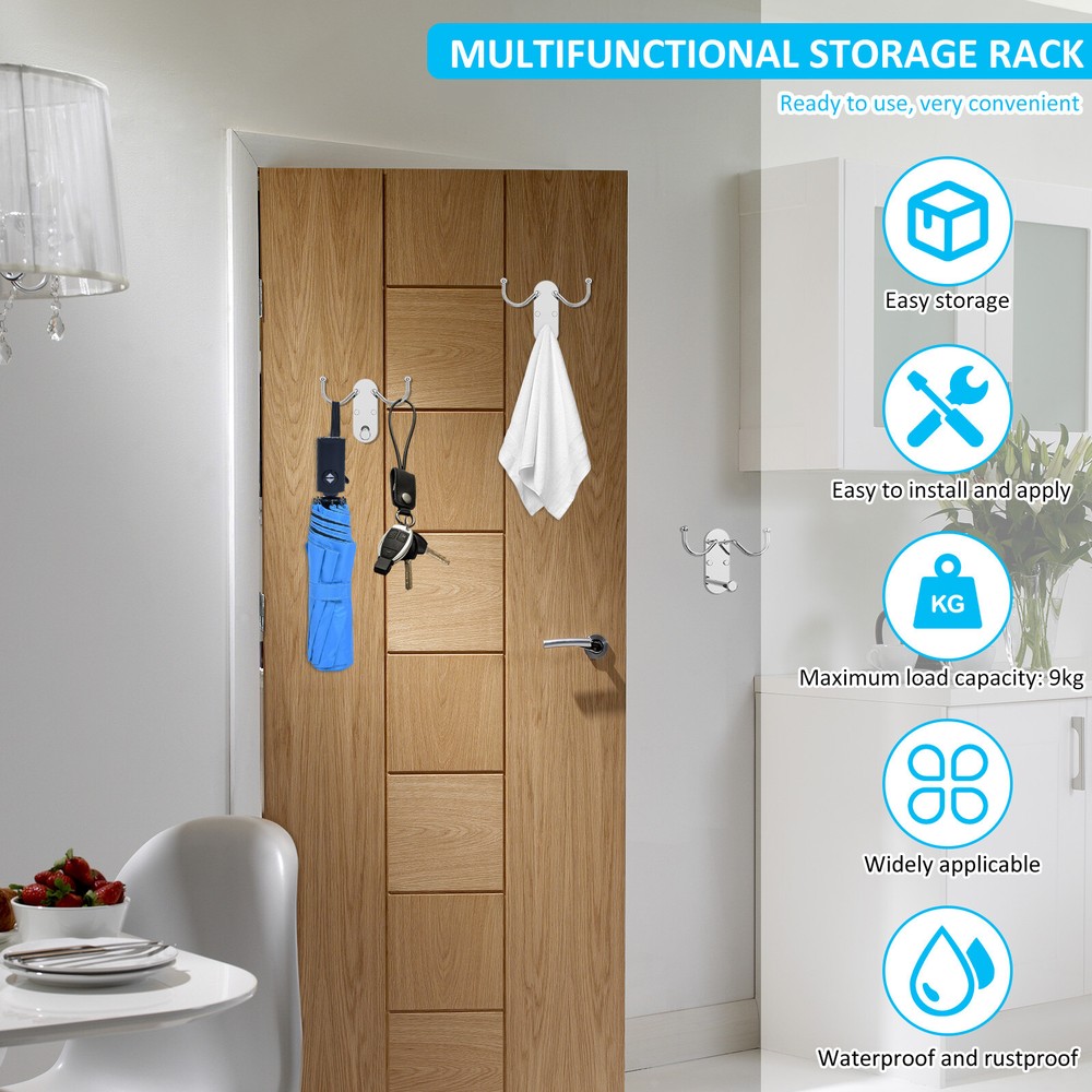 2 Pcs Adhesive Hooks 304 Stainless Steel Wall Hooks 20lb Load-Bearing Flypr