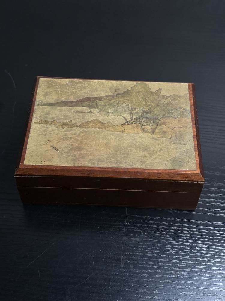 Vintage Wooden Trinket Box with Graham Davis Caribbean Art Jamaica Annabella Design