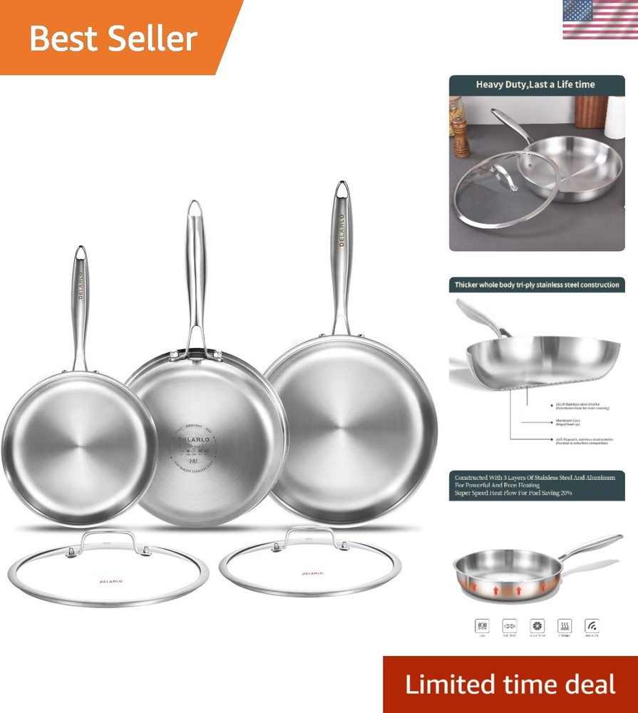 Stainless Steel Skillet Set Induction & Oven Safe Cookware  