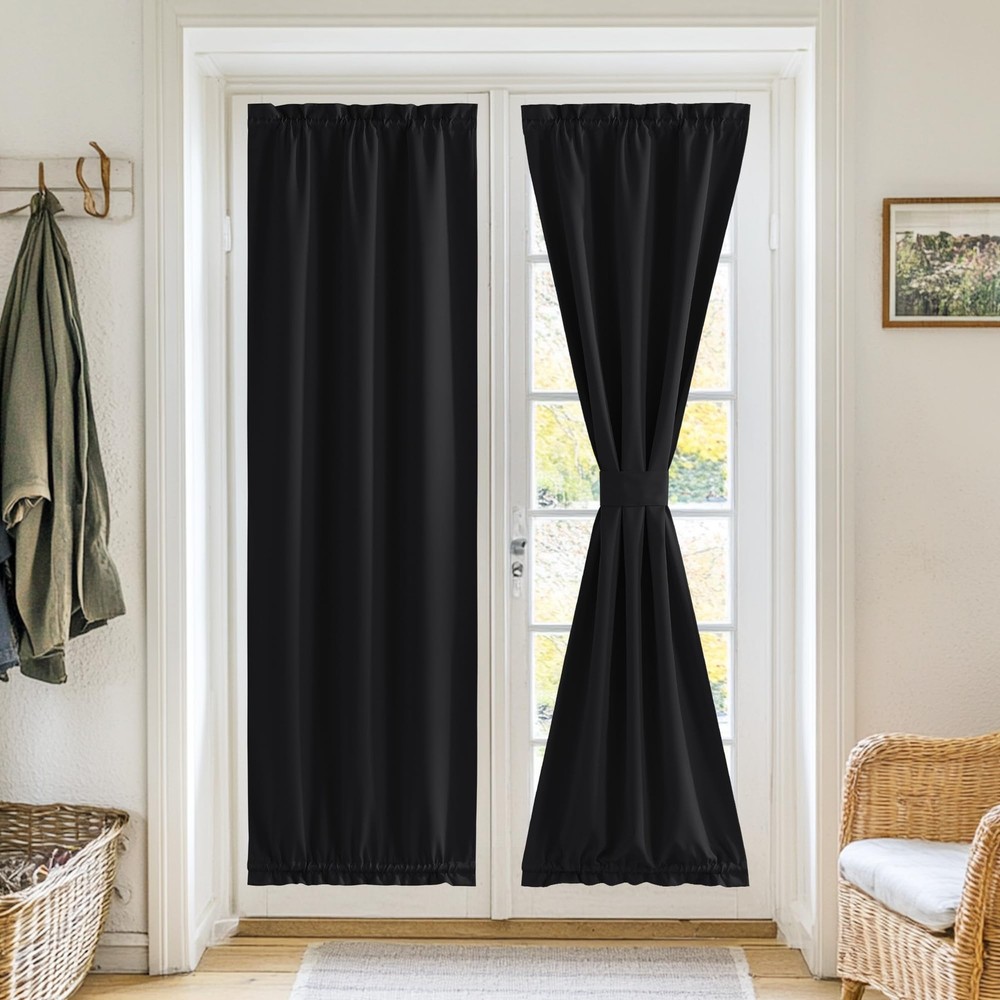 Blackout French Door Curtain with Dual Rod Pocket No Coating Thermal Insulating