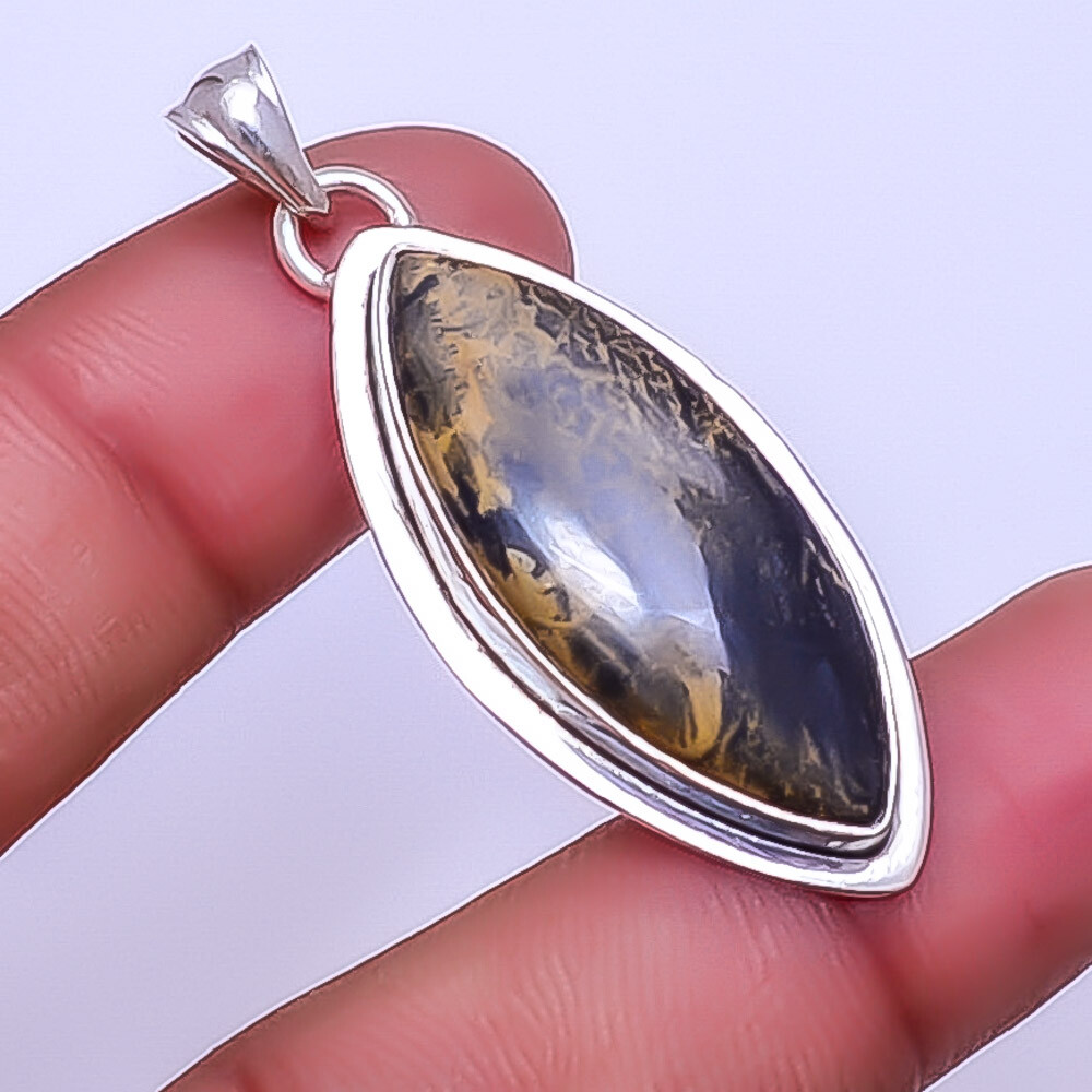 Honey Dendritic Opal - Mexico Gemstone 925 Sterling Silver Pendant 1.95