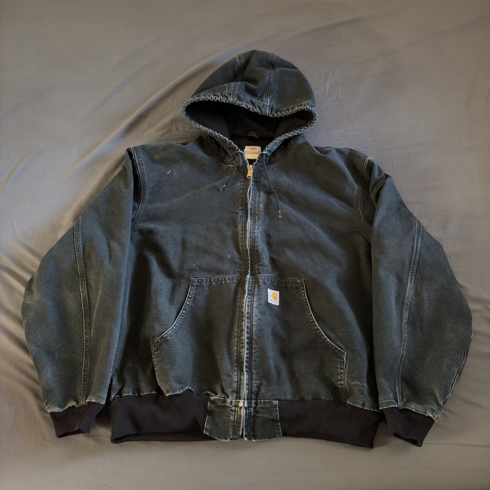 Carhartt Hooded Jacket J130 MOS Quilt Lined Canvas Work Duck Size Large Green