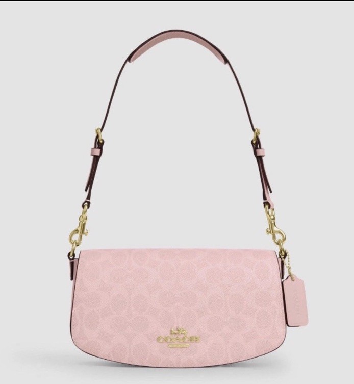 Coach Andrea Signature Flap Shoulder Bag in Powder Pink NWT Handbag CV973