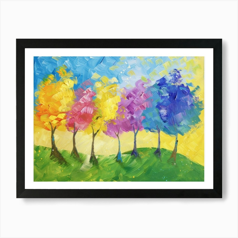 Colorful Trees Art Print Framed Wall Art Poster Canvas Print Picture