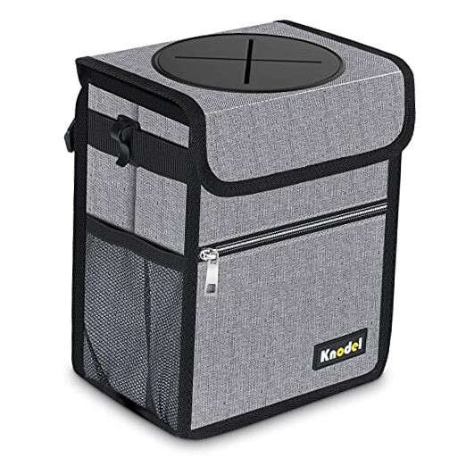 Knodel Car Trash Can with Lid, Leak-Proof Car Garbage Can with Small Gray