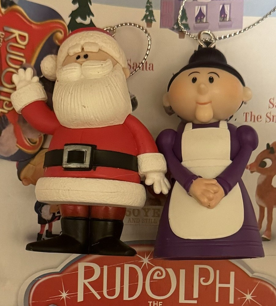 (Lot of 2) Mr & Mrs Santa Clause Rudolph Red Nosed Reindeer Christmas Ornaments