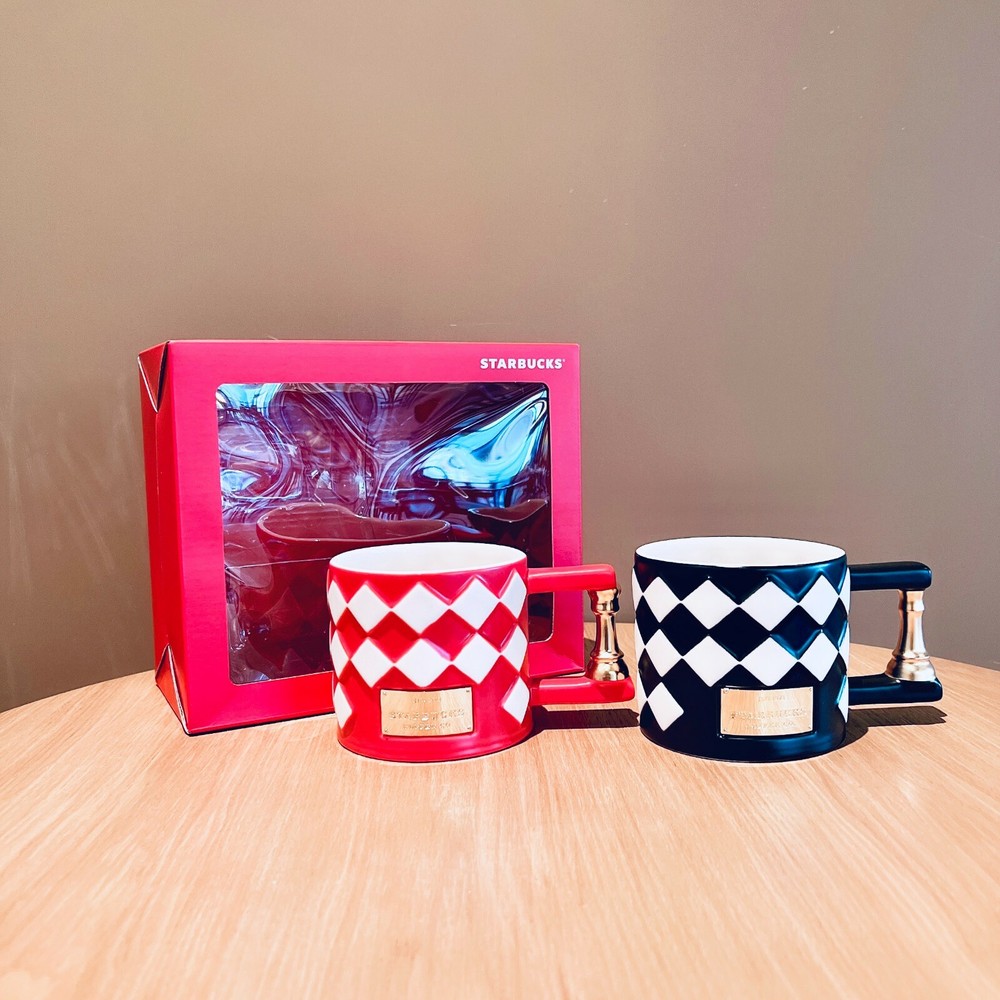 New2022 China Starbucks Valentine's Day King Queen Checkerboard 12oz 2 Cup & Box