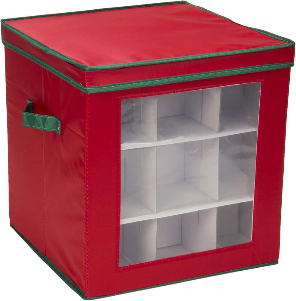 552RED Medium Christmas Ornament Storage Box Holds 27 Xmas Decorations