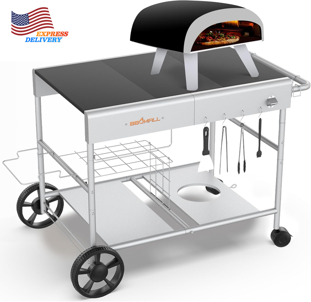 Upgraded Pizza Oven Cart Table for Ooni Koda/Karu/Fyra 16 & 12 Movable Thicken