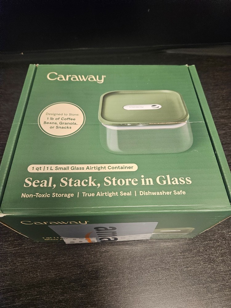 Caraway 1qt Glass Airtight Food Storage Container with Lid Non-Toxic ‎6 x 6 x 3