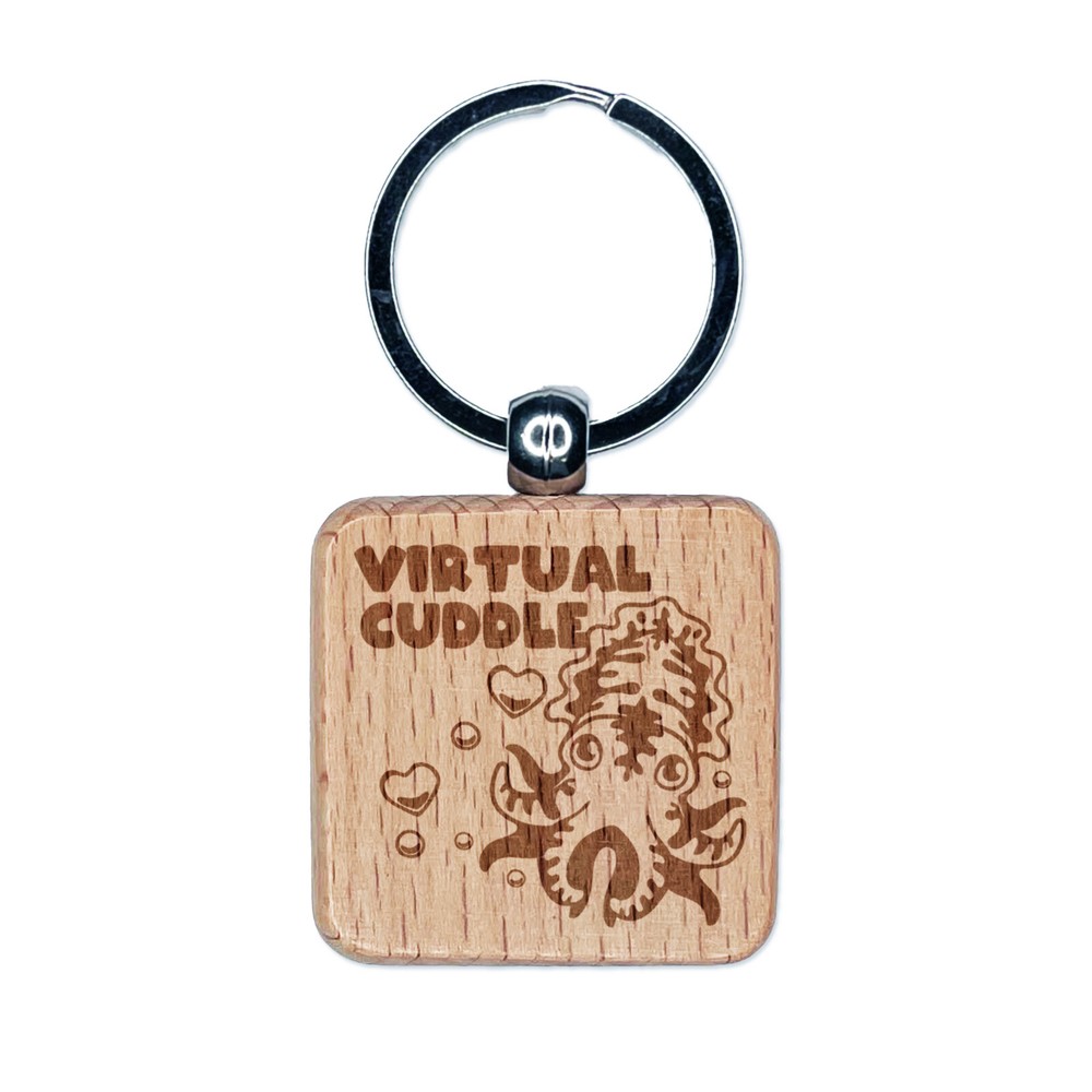 Virtual Cuddle Cuttlefish Engraved Wood Square Keychain Tag Charm
