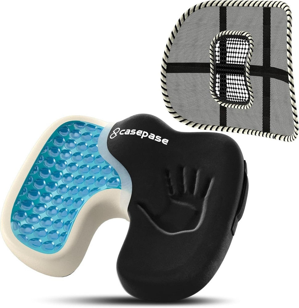 Mesh Back Lumbar Support & Gel Enhanced Seat Cushion Combo for Car Office Chair