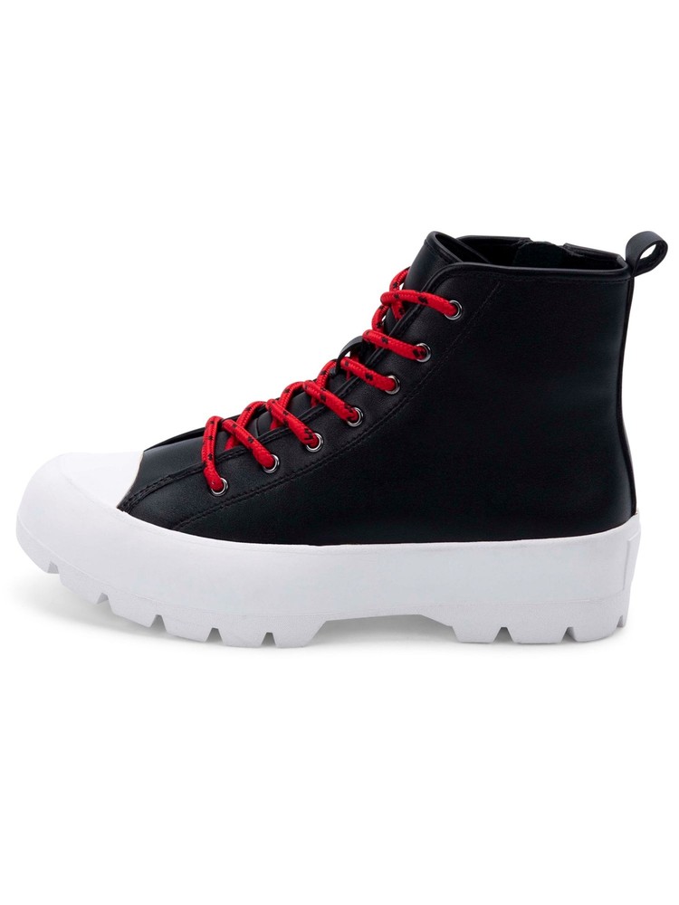 AQUA COLLEGE Womens Black Waterproof Gaia Platform Leather Booties 10 M