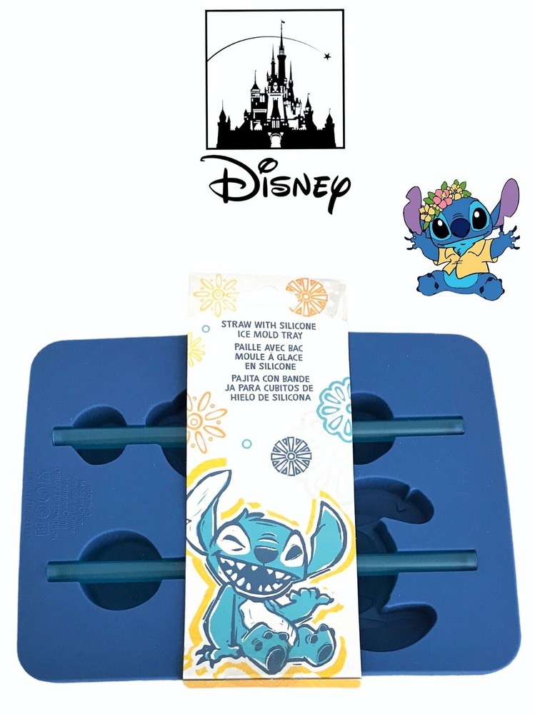 Disney Parks Stitch Straw w/Silicone Ice Mold Tray Lilo & Stitch - Brand New !