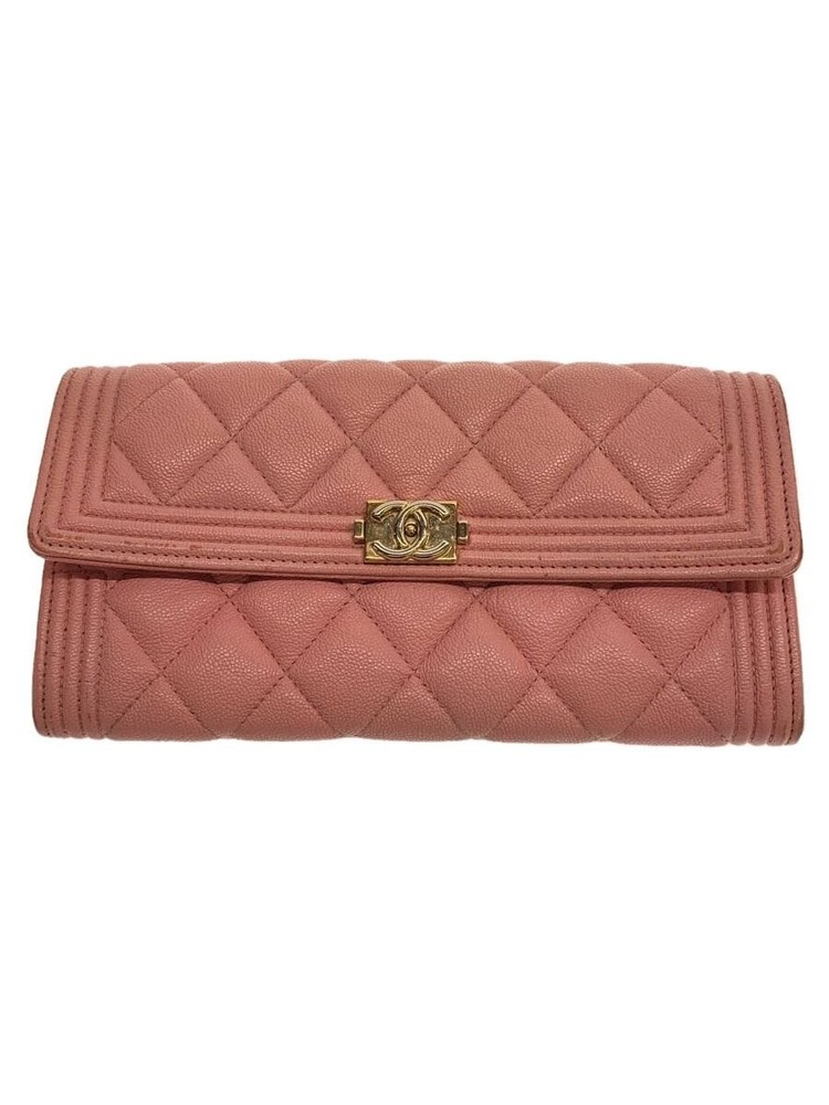 Pre-Loved CHANEL Boy Flap Wallet Pink Caviar Leather