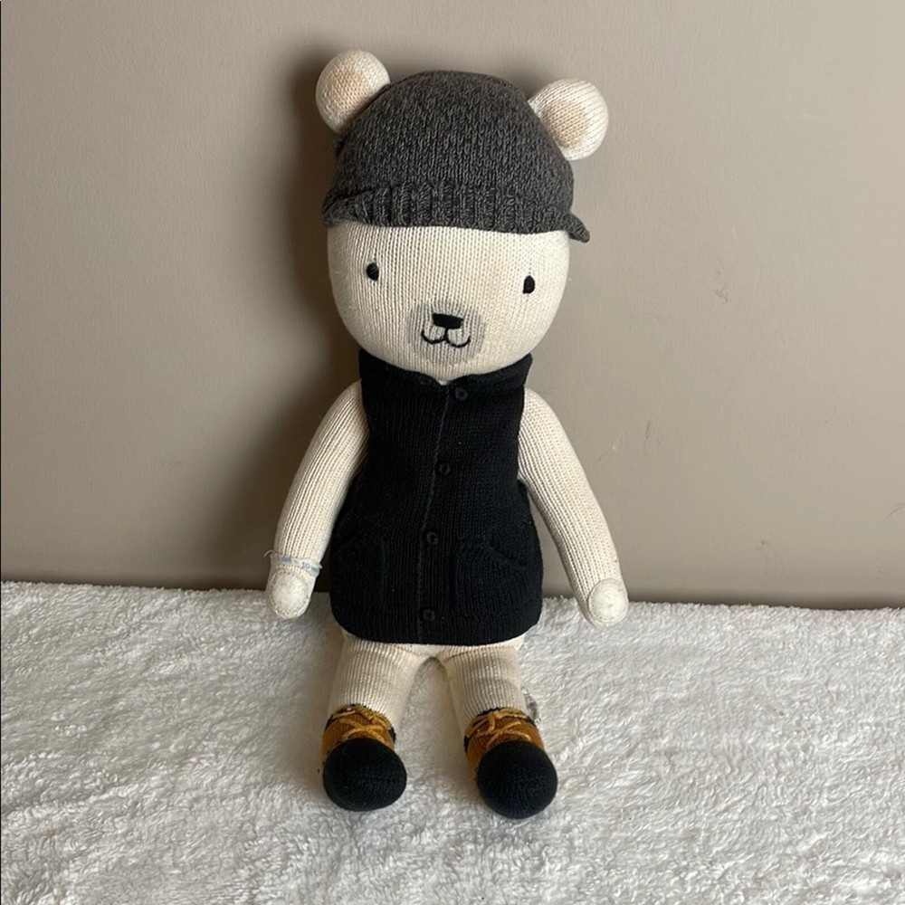 Hudson Polar Bear Knit Toy with Black Gold Feet – Cute Cuddly Plush