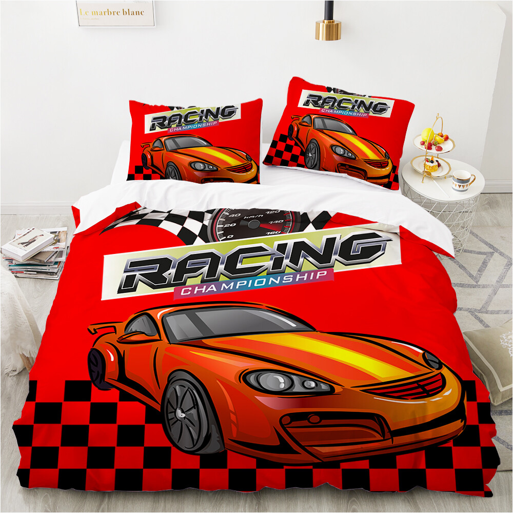 3D Red Car ZHUA004 Bed Pillowcases Quilt Duvet Cover Set Queen King Zoe