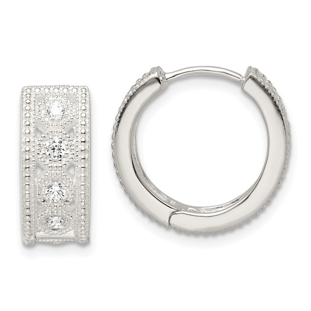 Sterling Silver Cubic Zirconia Hinged Hoop Earrings 6.41gm L-17mm, W-17.16mm