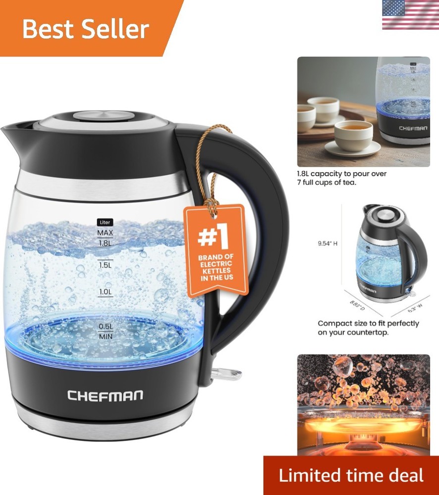 Stylish 1.8L Glass Electric Kettle - Fast Boiling with Auto Shut-Off & 360° Base