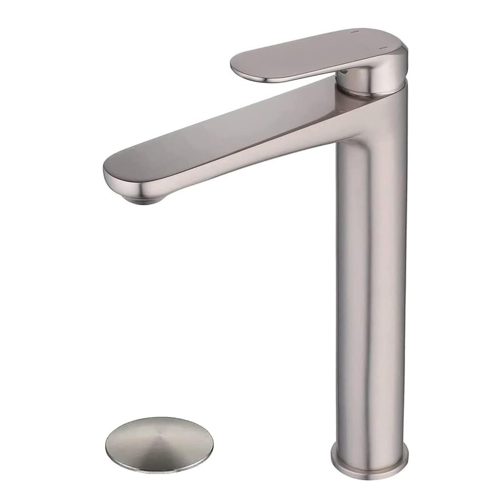 Contemporary Brushed Nickel Single Handle One Hole Bathroom Vessel Sink Fauce...