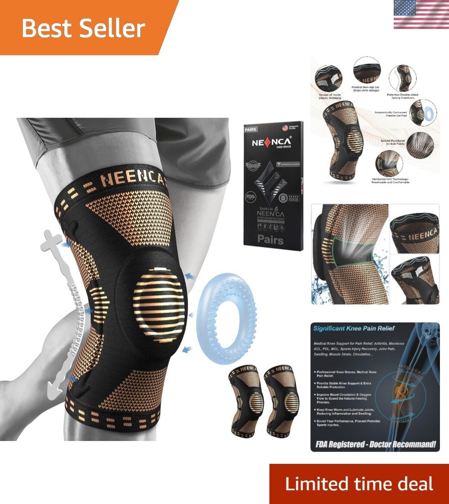 2 Pack Copper Knee Braces for Pain Relief & Support - Men & Women