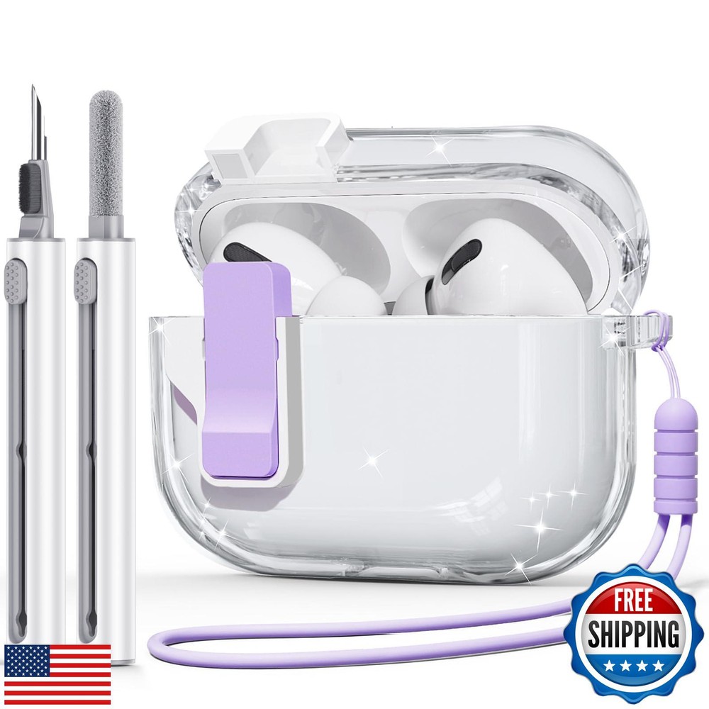Clear Protective Case for AirPods Pro 2 with Cleaning Kit and Anti-Slip Grip