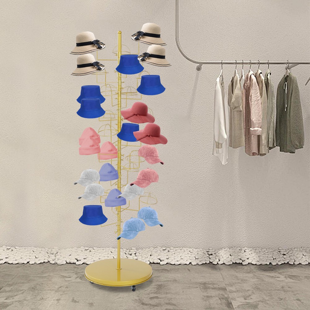 Freestanding Hats Rack Stand Metal Hats Display Stand Gold For 35 Hats Display