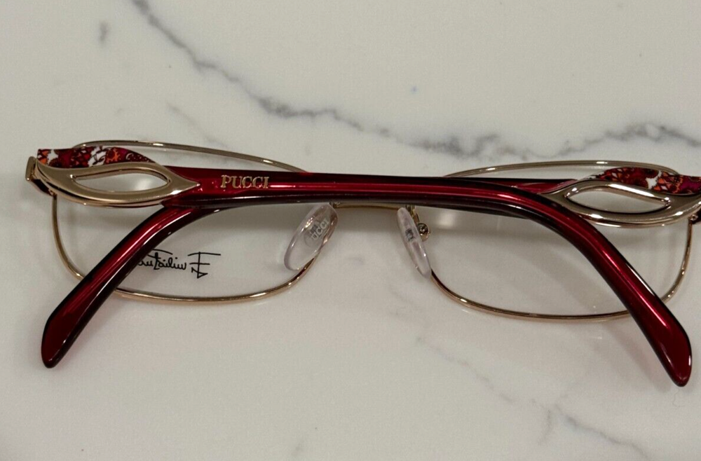 Emilio Pucci Gold-Tone Rectangular Red Arm Women’s Eyeglass Frames
