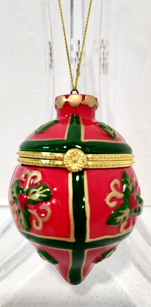 Hinged Porcelain Egg Ornament with Handpainted Design for Small Gifts