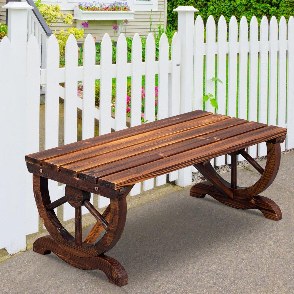 2Person Patio Garden Wooden Bench Outdoor Wagon Wheel Porch Bench for Backyard