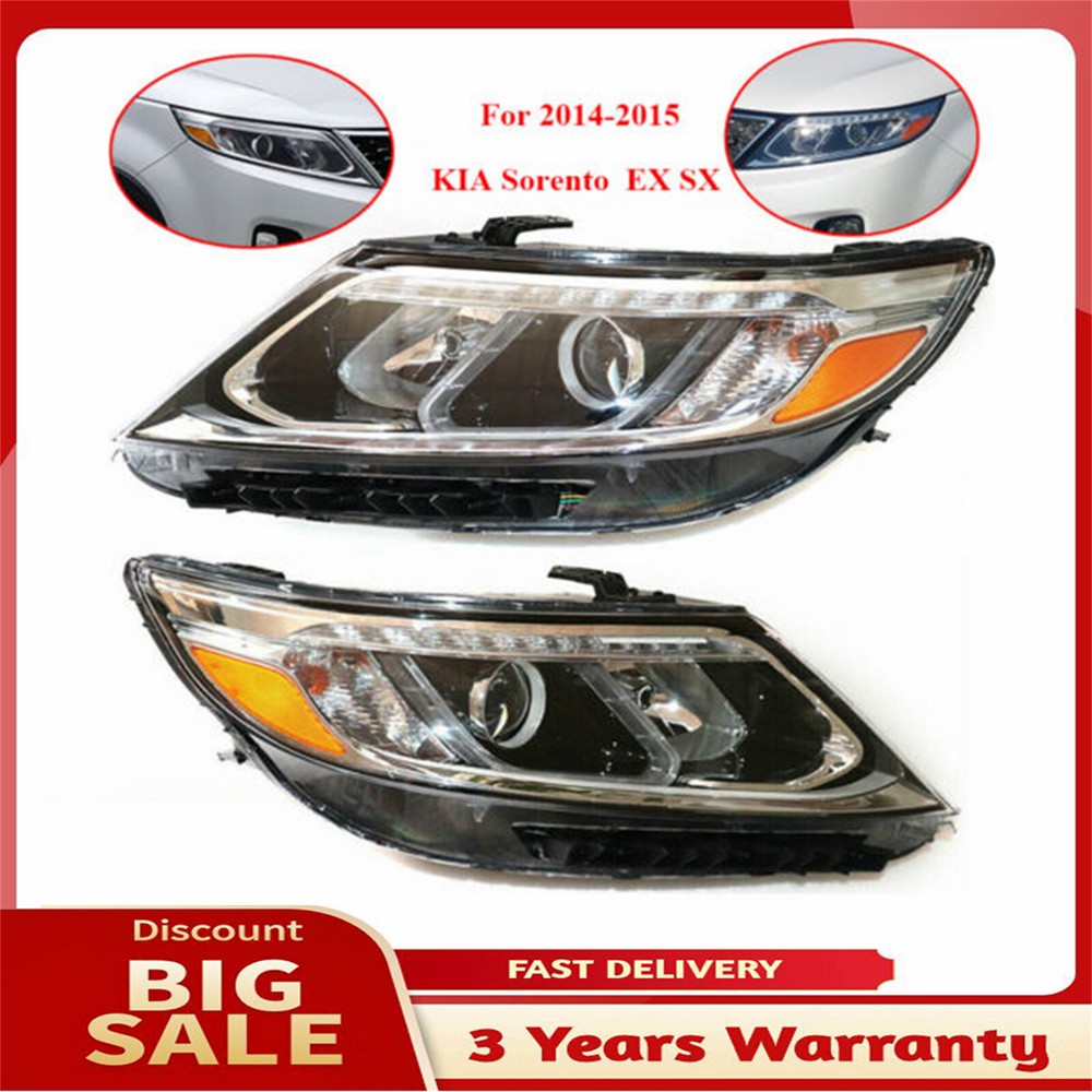Pair Headlight For 2014 2015 Kia Sorento Left & Right Side DRL LED Halogen Lamp
