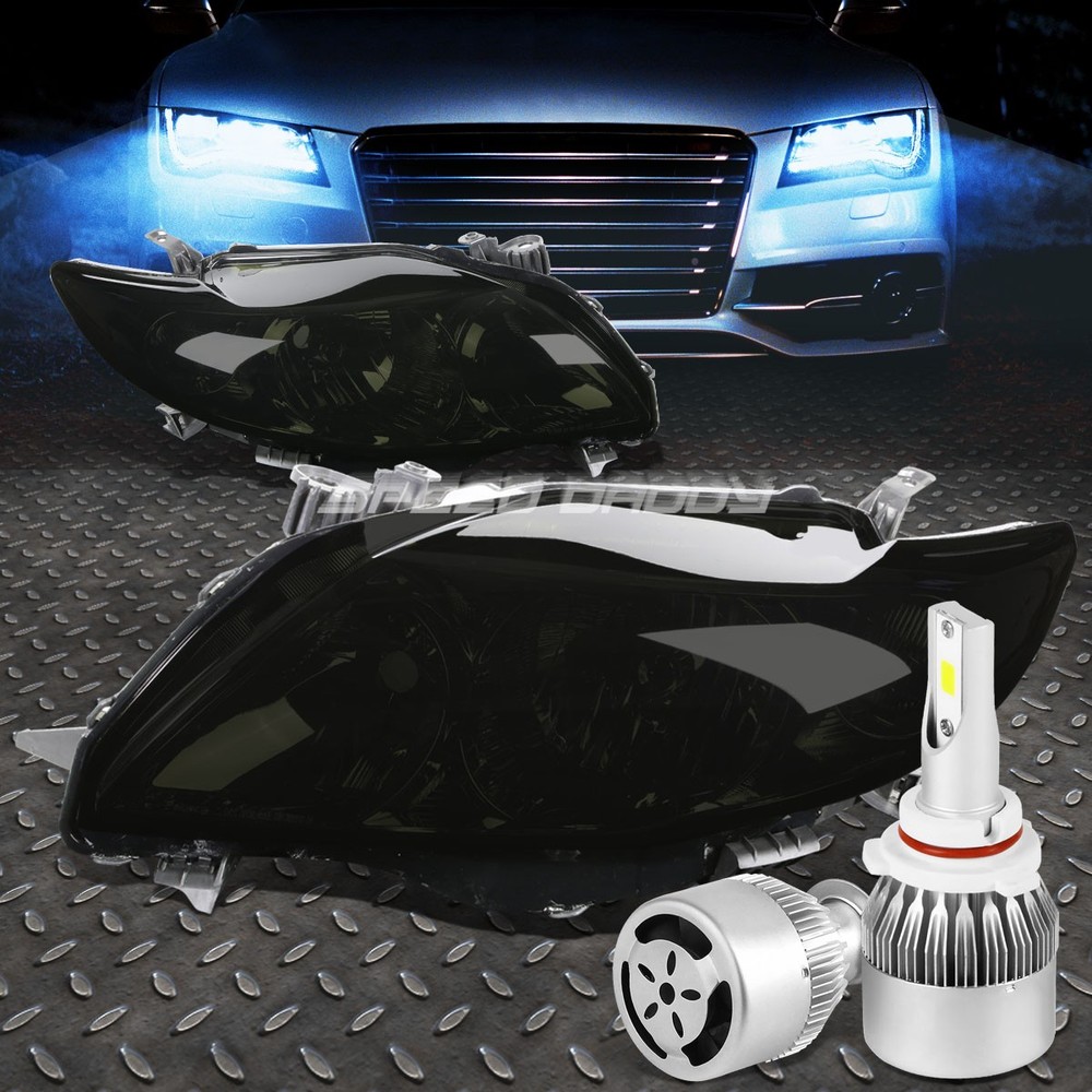 Smoked Lens Headlight with Clear Corner & White LED 9006 HID Fan for 02-04 Camry XV30